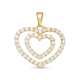 Cubic Zirconia Layered Double Heart Outline Necklace Charm in 10K Solid Gold