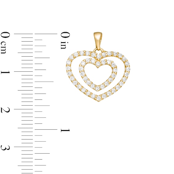 Cubic Zirconia Layered Double Heart Outline Necklace Charm in 10K Solid Gold