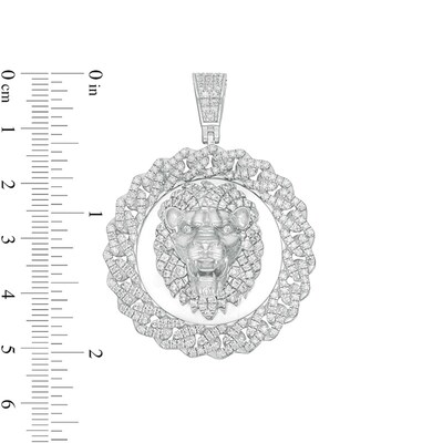 Cubic Zirconia Lion Head Chain Link Frame Medallion Necklace Charm in Solid Sterling Silver