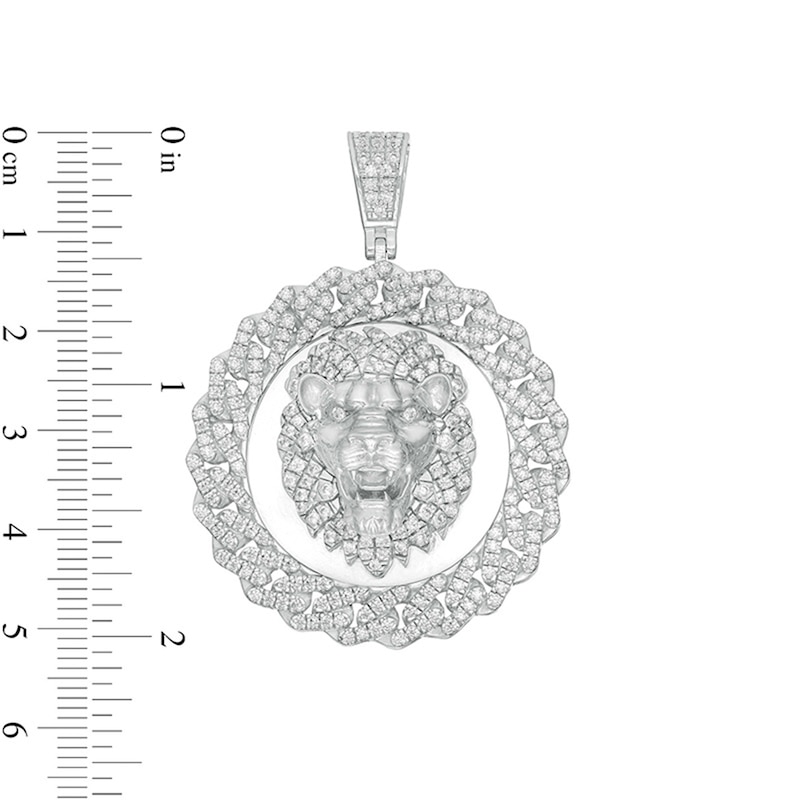 Main Image 2 of Cubic Zirconia Lion Head Chain Link Frame Medallion Necklace Charm in Solid Sterling Silver
