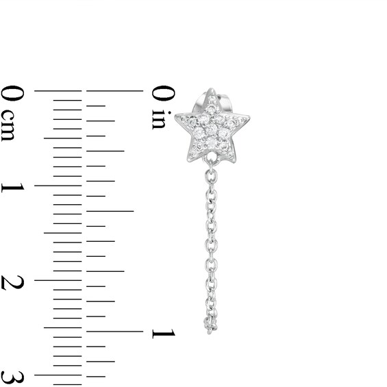 Cubic Zirconia Star Chain Dangle Stud Earrings in Sterling Silver