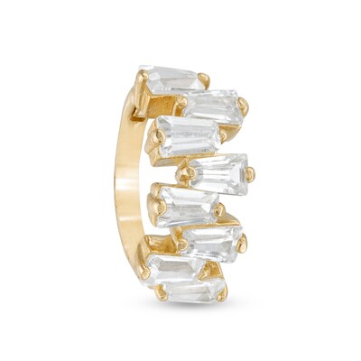 016 Gauge Sideways Baguette Cubic Zirconia Clicker Hoop in 10K Gold