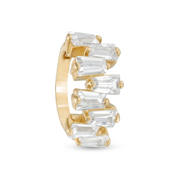 016 Gauge Sideways Baguette Cubic Zirconia Clicker Hoop in 10K Gold