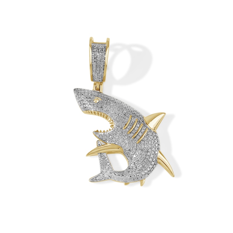 1/3 CT. T.W. Diamond Shark Necklace Charm in 10K Gold