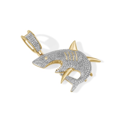 1/3 CT. T.W. Diamond Shark Necklace Charm in 10K Gold