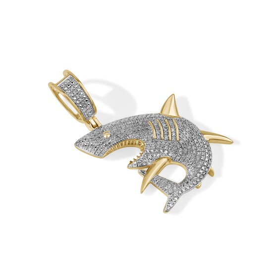 1/3 CT. T.W. Diamond Shark Necklace Charm in 10K Gold