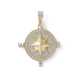 Diamond Accent Beaded Compass Necklace Charm in Sterling Silver with 14K Gold Plate