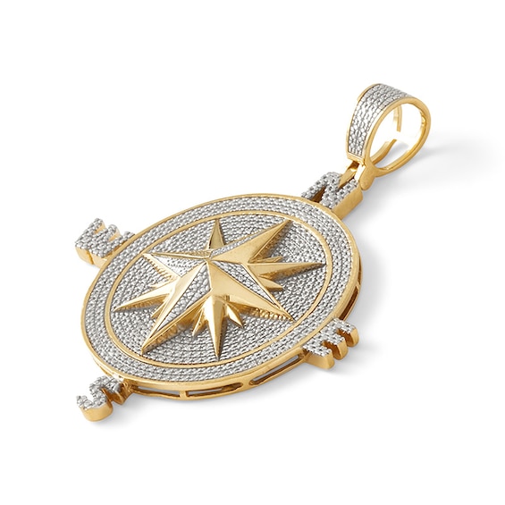 Diamond Accent Beaded Compass Necklace Charm in Sterling Silver with 14K Gold Plate