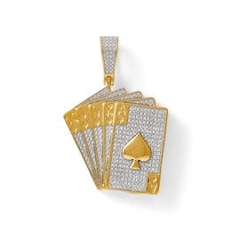 1/6 CT. T.W. Diamond &quot;Full House&quot; of Cards Necklace Charm in Sterling Silver with 14K Gold Plate