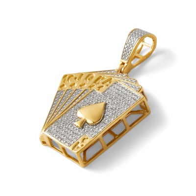 1/6 CT. T.W. Diamond "Full House" of Cards Necklace Charm in Sterling Silver with 14K Gold Plate