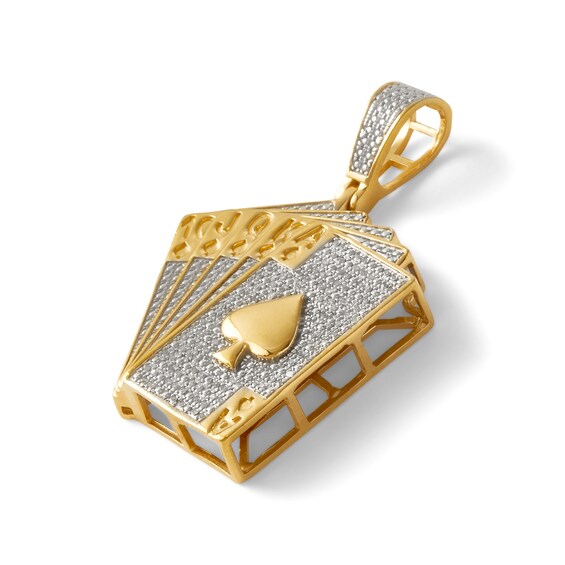 1/6 CT. T.W. Diamond "Full House" of Cards Necklace Charm in Sterling Silver with 14K Gold Plate