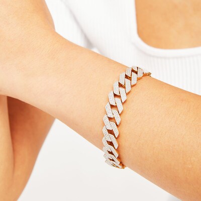 1 CT. T.W. Diamond Square Curb Link Chain Bracelet in Sterling Silver with 14K Gold Plate - 8.5"