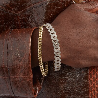 1 CT. T.W. Diamond Square Curb Link Chain Bracelet in Sterling Silver with 14K Gold Plate - 8.5"