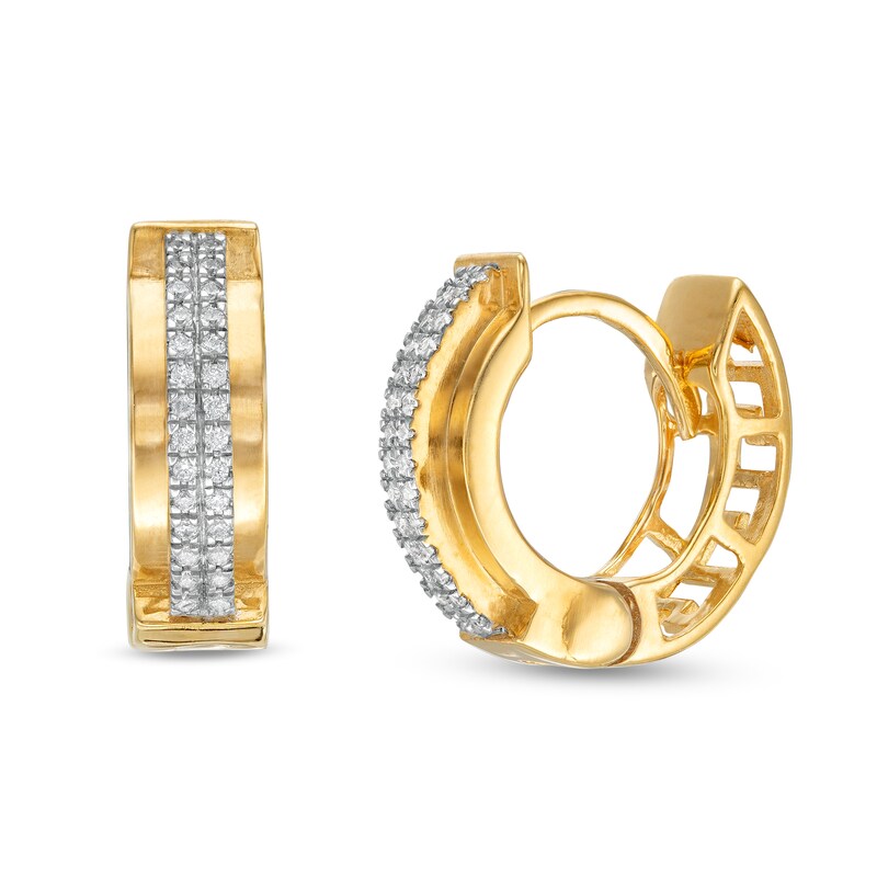 1/10 CT. T.W. Diamond Double Row Greek Key Huggie Hoop Earrings in 10K Gold