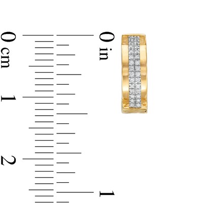1/10 CT. T.W. Diamond Double Row Greek Key Huggie Hoop Earrings in 10K Gold