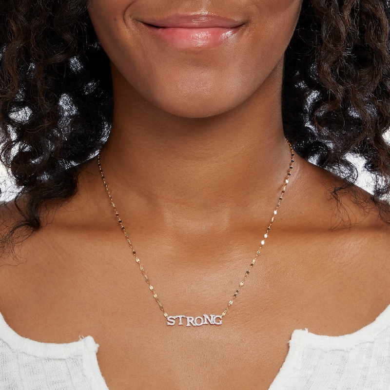 Main Image 3 of 10K Gold 1/6 CT. T.W. Diamond "STRONG" Pendant - 18"