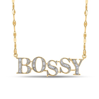 10K Solid Gold 1/20 CT. T.W. Diamond "BOSSY" Pendant - 18"