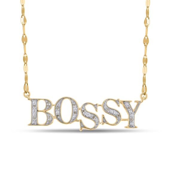 10K Solid Gold 1/20 CT. T.W. Diamond "BOSSY" Pendant - 18"