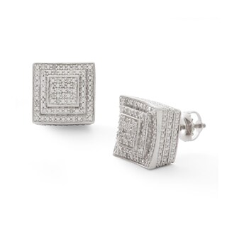 Sterling Silver 1/4 CT. T.W. Diamond Tiered Square Studs