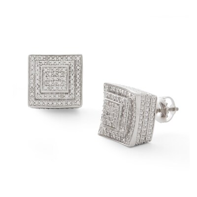 Sterling Silver 1/4 CT. T.W. Diamond Tiered Square Studs