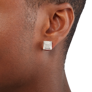 Sterling Silver 1/4 CT. T.W. Diamond Tiered Square Studs