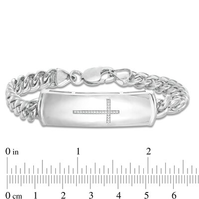 1/20 CT. T.W. Diamond Cross ID Bracelet in Sterling Silver - 8.5"