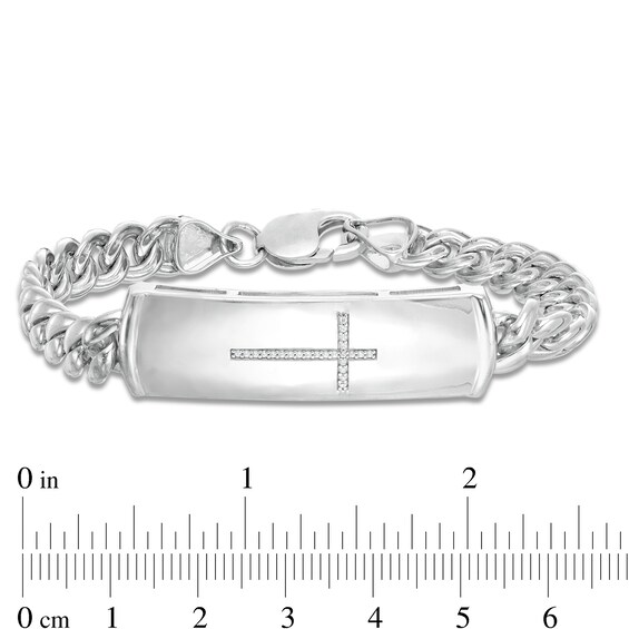 1/20 CT. T.W. Diamond Cross ID Bracelet in Sterling Silver - 8.5"