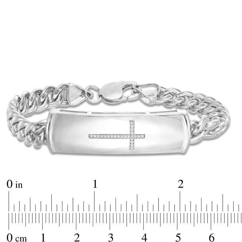 Main Image 3 of 1/20 CT. T.W. Diamond Cross ID Bracelet in Sterling Silver - 8.5"