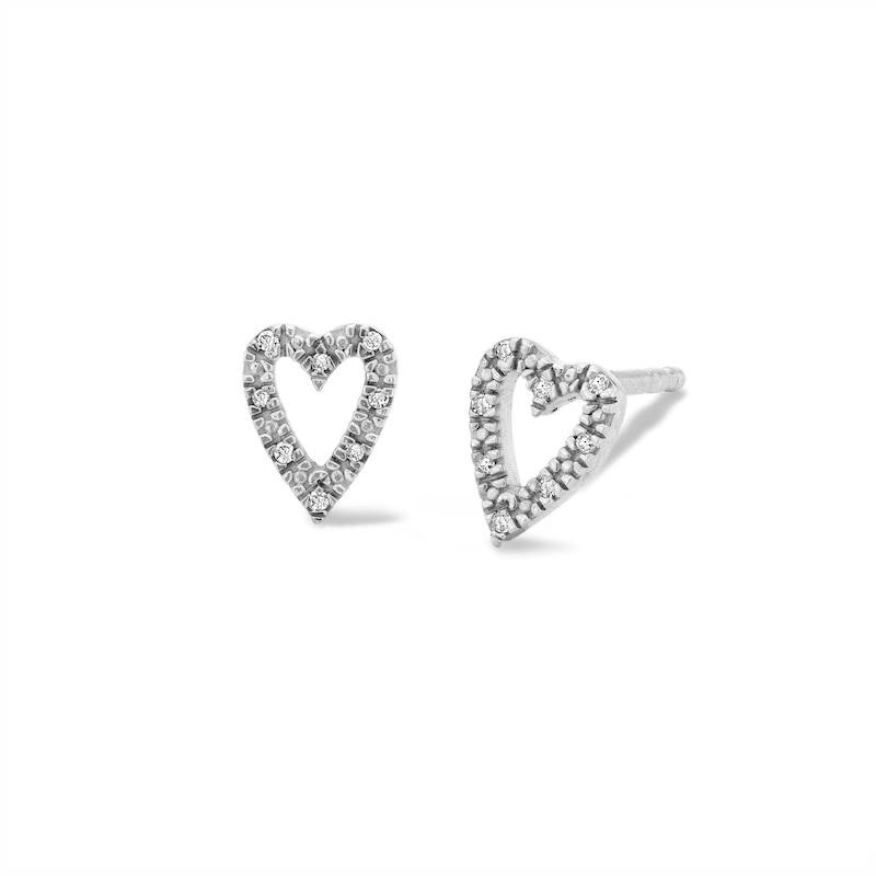 Diamond Accent Heart Outline Stud Earrings in Sterling Silver