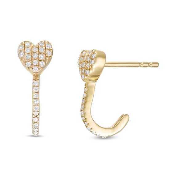 1/10 CT. T.W. Diamond Heart-Top J-Hoop Earrings in 10K Gold