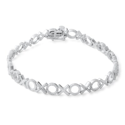 Sterling Silver 1/10 CT. T.W. Diamond "XO" Bracelet - 7.5"