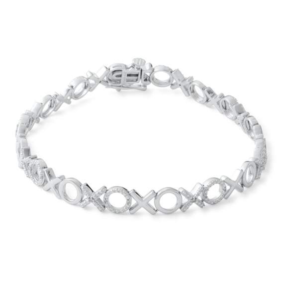 1/10 CT. T.W. Diamond "XO" Line Bracelet in Sterling Silver - 7.5"