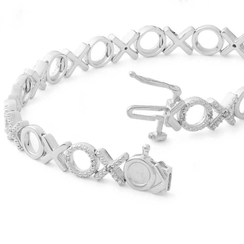 Main Image 2 of Sterling Silver 1/10 CT. T.W. Diamond "XO" Bracelet - 7.5"