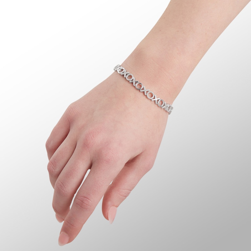 Main Image 3 of Sterling Silver 1/10 CT. T.W. Diamond "XO" Bracelet - 7.5"