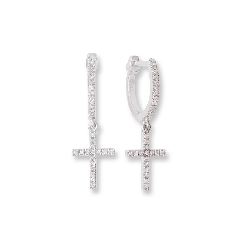 1/6 CT. T.W. Diamond Cross Dangle Huggie Hoop Earrings in Sterling Silver