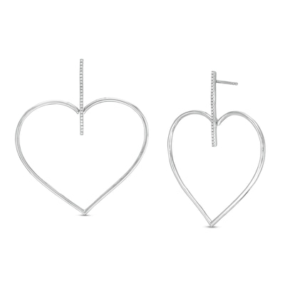 Sterling Silver 1/15 CT. T.W. Diamond Stick with Heart Drop Earrings