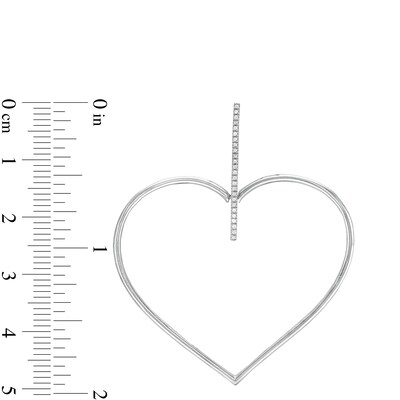 Sterling Silver 1/15 CT. T.W. Diamond Stick with Heart Drop Earrings