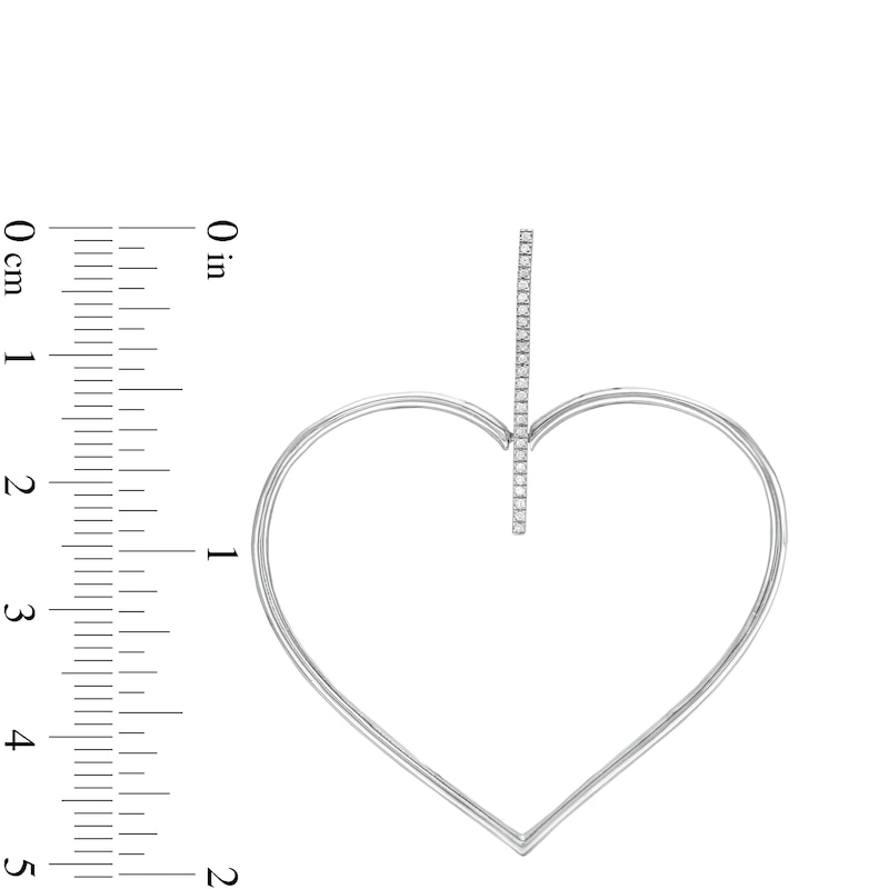 Main Image 2 of Sterling Silver 1/15 CT. T.W. Diamond Stick with Heart Drop Earrings