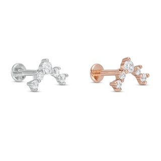 016 Gauge Cubic Zirconia Crawler-Style Cartilage Barbell Set in Stainless Steel and Rose Ion-Plate
