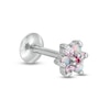 016 Gauge Pink Simulated Opal and Cubic Zirconia Flower Cartilage Barbell in Stainless Steel