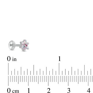 016 Gauge Pink Simulated Opal and Cubic Zirconia Flower Cartilage Barbell in Stainless Steel
