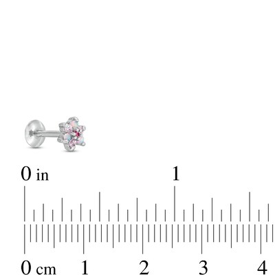 016 Gauge Pink Simulated Opal and Cubic Zirconia Flower Cartilage Barbell in Stainless Steel
