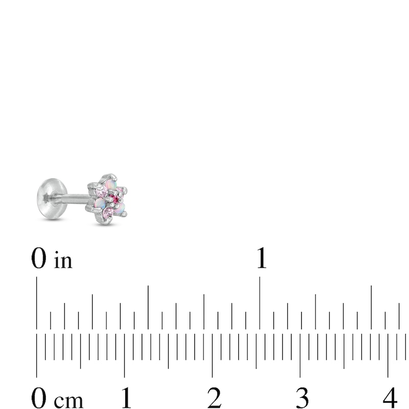 016 Gauge Pink Simulated Opal and Cubic Zirconia Flower Cartilage Barbell in Stainless Steel