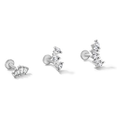 Solid and Tube Stainless Steel CZ Multi-Shape Stud Set - 16G