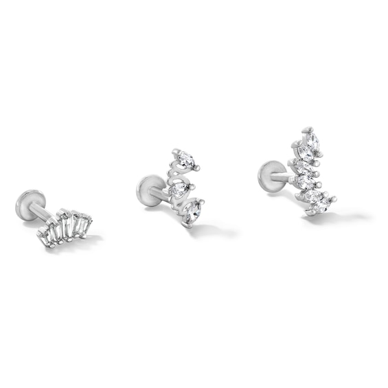 Solid and Tube Stainless Steel CZ Multi-Shape Stud Set - 16G