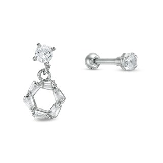 016 Gauge 3mm Cubic Zirconia Geometric Dangle and Solitaire Cartilage Barbell Set in Stainless Steel and Brass