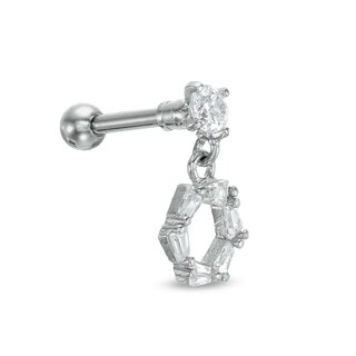 016 Gauge 3mm Cubic Zirconia Geometric Dangle and Solitaire Cartilage Barbell Set in Stainless Steel and Brass