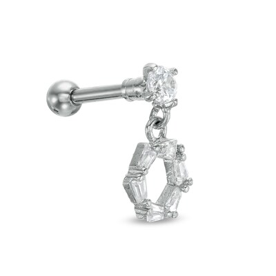 016 Gauge 3mm Cubic Zirconia Geometric Dangle and Solitaire Cartilage Barbell Set in Stainless Steel and Brass