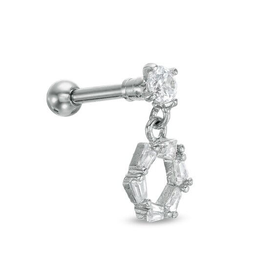 016 Gauge 3mm Cubic Zirconia Geometric Dangle and Solitaire Cartilage Barbell Set in Stainless Steel and Brass