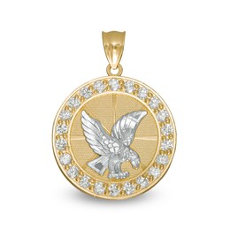 Cubic Zirconia Eagle Frame Medallion Necklace Charm in 10K Two-Tone Gold